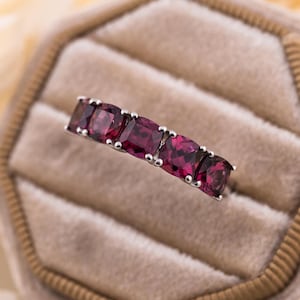 Garnet ring January birthstone ring Tanzanian Wine garnet solid sterling silver ring red wedding band, size 7