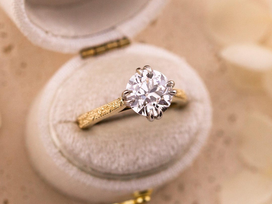 European Cut Lab Diamond 2.56ct Old European Cut Lab Diamond Two Tone Ring – Daphne - Etsy