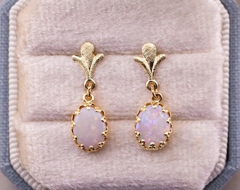 Vintage opal drop earrings 14k yellow gold
