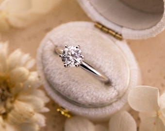 Anillo de compromiso con diamante cultivado en laboratorio, solitario de oro blanco de 14k, talla redonda de 1,04 ct, talla 6,5