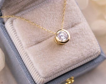 Slider Bezel Lab Diamond Pendant, 14k Gold