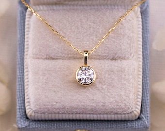 Bezel Set Lab Diamond Pendant, 14k Gold