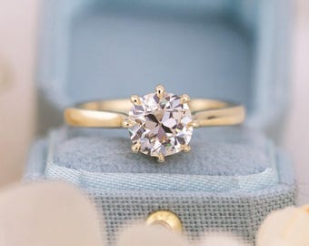 1.58ct Old Mine Cut Lab Solitaire Cathedral Ring - Juliette