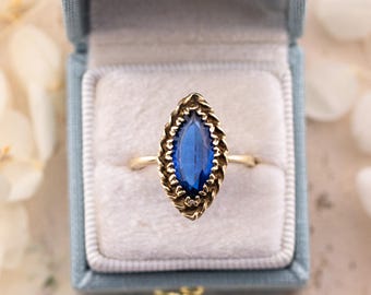 Anillo vintage de espinela marquesa, oro macizo de 10k, talla 6