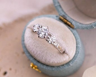 1.38ctw Round Brilliant Lab Diamond Three Stone Engraved Ring - Francesca