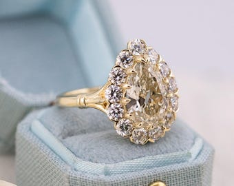 3.01ct Antique Cut Pear Lab Diamond Halo Ring – Callie