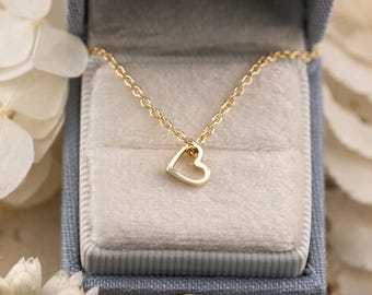 Colgante de corazón de oro macizo de 14k, collar minimalista