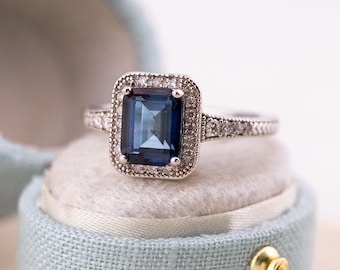 Vintage Topaz Ring with diamonds art deco inspired Solid Sterling Silver ring