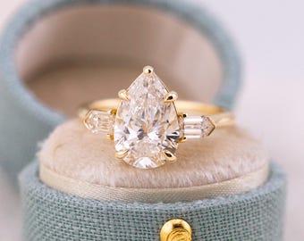 3.00ct Pear Lab Diamond Three Stone Ring
