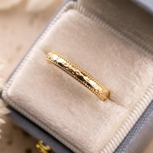 Vintage Art Deco band Orange Blossom Engraved Wedding Band 14k Yellow Gold handmade ring