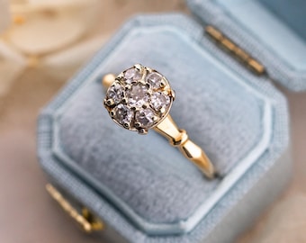 Vintage 14k Gold Diamond Cluster Engagement Ring, Old European Cut, Size 7
