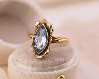 Anillo vintage de espinela marquesa, oro macizo de 10k, talla 7