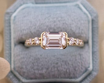 1.31ct Emerald Cut Lab Diamond East West Ring
