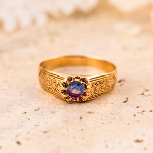 Vintage belcher ring vintage gold ring floral ring 14k solid gold ring, size 9.75