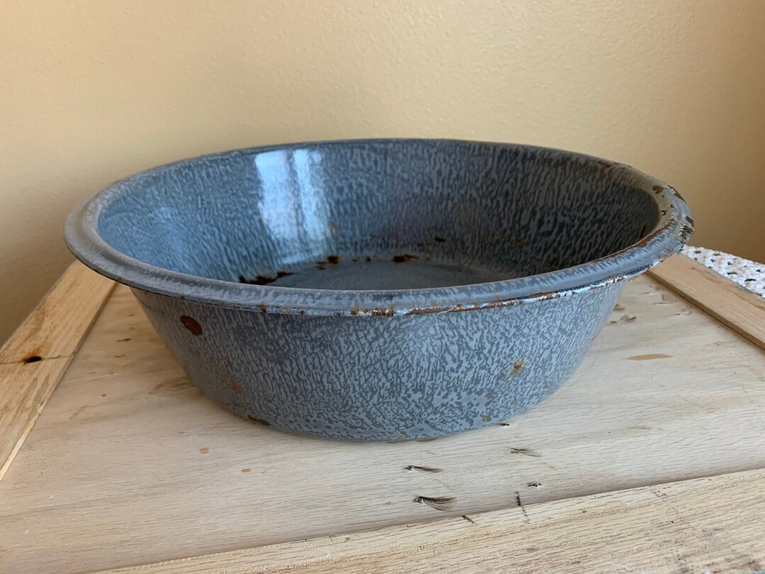 Large Grey Patterned Enamelware Wash Basin - Etsy