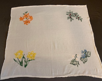 Floral Hand Embroidered Tea Towel - Spring Theme