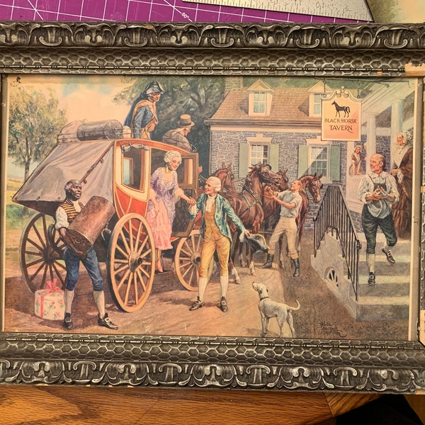 Historical Tavern Print with Plaster Embellished Frame by Walter Haskell Hinton