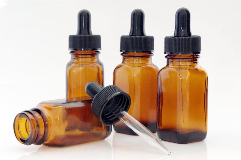 1 oz 30 ml Pack of 15 Amber French Square Dropper Bottles