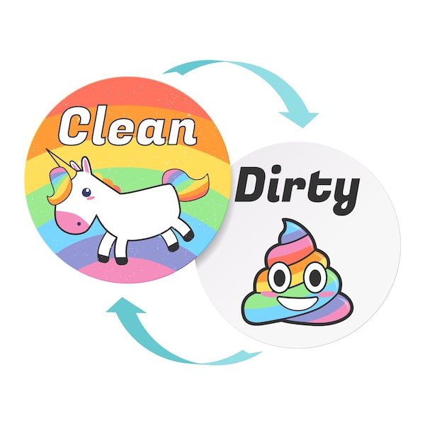 Large Dishwasher Magnet Clean Dirty Sign - Funny Emoji Magnets - Small, Strong, Cool Magnetic Gadgets for Kitchen Storage and Organization