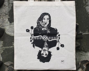 Janis Joplin & Jimi Hendrix Tote Bag, Muzikanten Tote Bag, Koning en Koningin Tote Bag, Psychedelische Rock Tote Bag, Katoenen Canvas Tote Bag