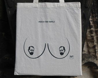 Sigmund Freud Handgedrukte Eco Tote Bag, Tote Gift, Schoudertas, Katoenen Tas, Canvas Tote Bag, Baumwolltasche, Stoffbeutel
