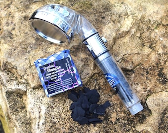 SHUNGITE PURIFICATION SHOWERHEAD c60 Water Stones, Softens Water, Energy + Water Saving, invigorating pure water