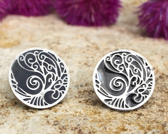 SHUNGITE STUD EARRINGS Swirly Tree Emf solutions & Quantum Connections, Powerful Shungite Stylish Solution