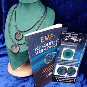 SHUNGITE PENDANTS EMF Powerful Protection+ Emf Stickers & Book- Wellness Aid/detox/Harmonizing/Independently tested 'Robust Protection'