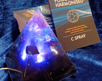 SHUNGITE PYRAMID & BOOK with colour changing light usb lights for stunning light shows, Emf Solution Powerful Meditating