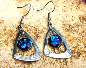 SHUNGITE EARRINGS BLUE Drop Design Oraphim Design with silver infused shungite for Powerful Emf Radiation Solution, Energizing & Stylish