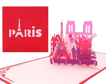 Biglietto pop-up "Parigi - Je t'aime" - Biglietto d'auguri 3D Parigi e Torre Eiffel - souvenir, buono di viaggio e buono viaggio di nozze in città