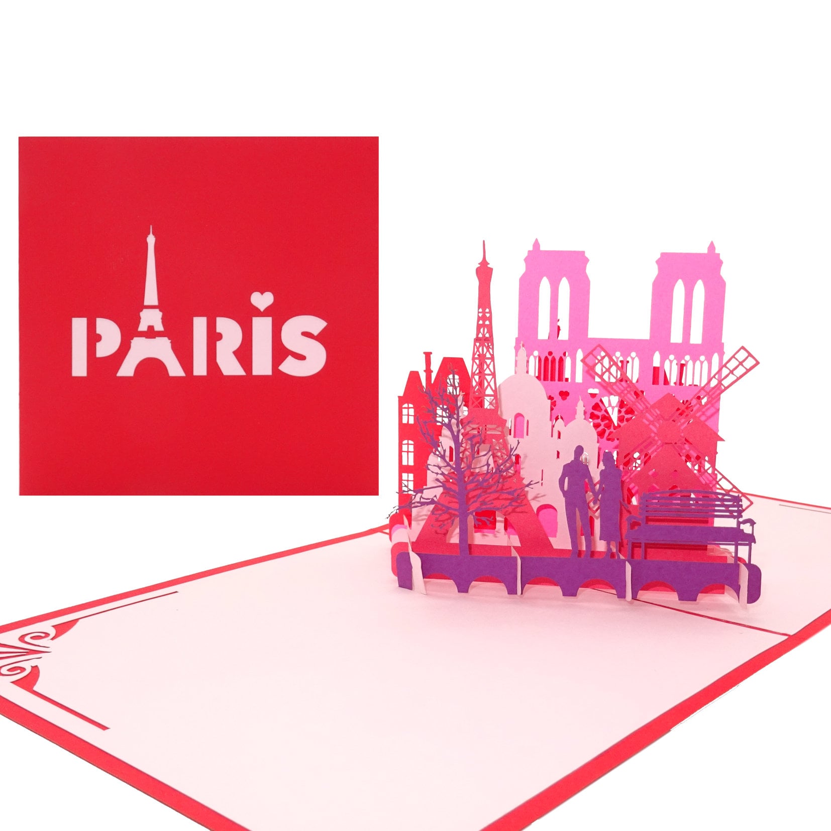Carte pop up "Paris - Je t'aime" - Carte de voeux 3D Paris & Tour Eiffel - souvenir, bon voyage et bon city trip lune de miel