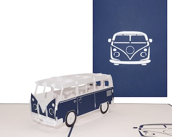 Tarjeta desplegable "Minibús": tarjeta de felicitación 3D y de felicitación para carnet de conducir, vale regalo de autobús o cupón de viaje para minibús.
