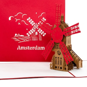 Mappa 3D "Amsterdam - Mulino a vento" - Pop Up Card come idea regalo, biglietto di compleanno, souvenir, decorazione, voucher di viaggio Amsterdam Olanda