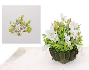 Pop-up card "White Lilies" 3D flower card with envelope as wedding card, birthday card, Valentine's card, gift idea & invitation card