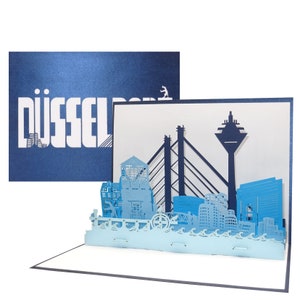 Carte pop-up « Skyline Düsseldorf » souvenir, carte de vœux 3D et carte de félicitations de la vieille ville de Düsseldorf – Carte panoramique avec enveloppe