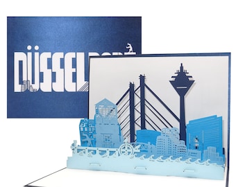 Pop-Up Card “Skyline Düsseldorf” Souvenir, 3D Greeting Card & Congratulations Card of Düsseldorf’s Old Town – Panorama Card with Envelope