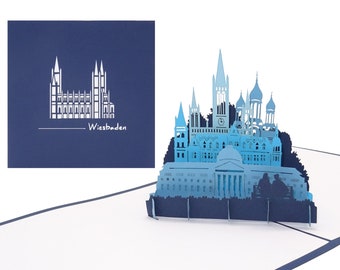 Pop-upkaart "Wiesbaden - Panorama met Hessisch Kurhaus" 3D-wenskaart als souvenir, ansichtkaart, verjaardagskaart, voucher voor een stedentrip