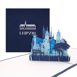 Pop Up Karte "Leipzig - Skyline mit Nikolaikirche"  Geschenk & Souvenir, Gutschein, Einladungskarte, 3D Geburtstagskarte und Reisegutschein