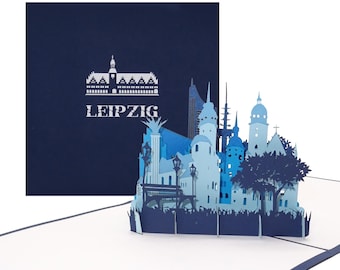 Pop-up card "Leipzig - Skyline with St. Nicholas Church" Gift & Souvenir, Voucher, Invitation Card, 3D Birthday Card and Travel Voucher