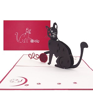 Carte pop-up "Chat noir" - Carte d'anniversaire chat 3D pour tous les amoureux des chats - comme cadeau, décoration, cartes d'invitation d'anniversaire