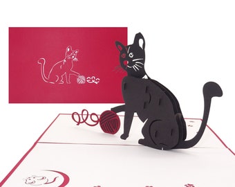 Pop-Up Karte "Black Cat" - 3D Geburtstagskarte Katze für alle Katzenliebhaber – als Geschenk, Dekoration, Einladungskarten zum Geburtstag