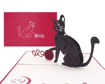 Carte pop-up "Chat noir" - Carte d'anniversaire chat 3D pour tous les amoureux des chats - comme cadeau, décoration, cartes d'invitation d'anniversaire
