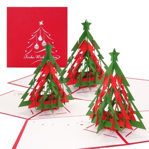 3er Set Weihnachtskarten „Tannenbaum - Modern" Pop-Up Karten zu Weihnachten - 3 x Weihnachtskarte mit Umschlag - Motiv Weihnachtsbaum