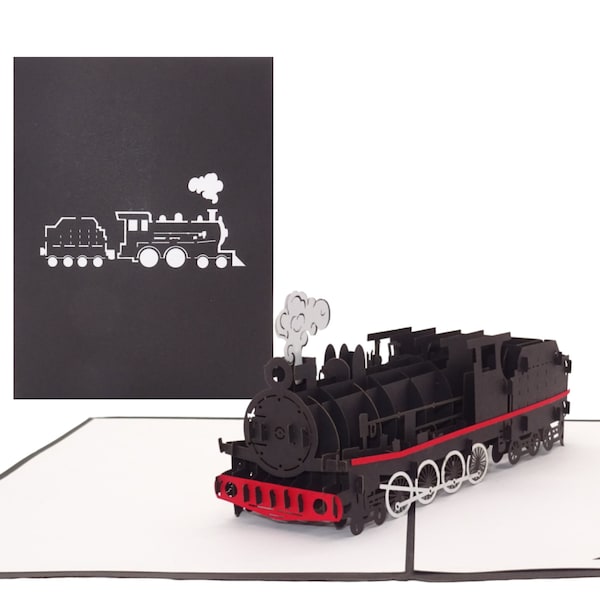 Pop Up Karte "Lokomotive - Dampflok"  3D Glückwunschkarte, Eisenbahnkarte,  Eisenbahn Deko, Geburtstagskarte, Reisegutschein Zugreise