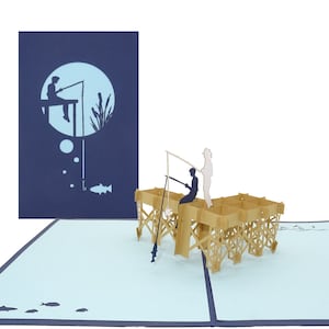 Carte de vœux pop-up "Pêche - Voyage de pêche" - Carte de pêche 3D, Carte d'anniversaire, Carte de retraite, Pêche sportive, Chèque cadeau pêcheur