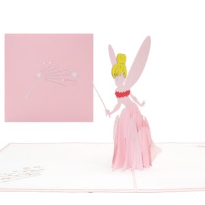 Carte pop-up « Petite Fée » - Carte de fée Clochette - Carte d'anniversaire et carte d'invitation pour fille - Carte de vœux d'anniversaire - Poussière de fée - Rose