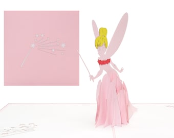 Pop-Up Card "Little Fairy" Fairy Card Tinkerbell - Birthday Card & Invitation Card for Girls Birthday Fairy Dust Greetings Card Pink