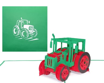 Pop Up Karte "Traktor - Trecker"  3D Geburtstagskarte Landwirt & Bauer - Gutschein, Einladung für Reise und Urlaub auf dem Bauernhof