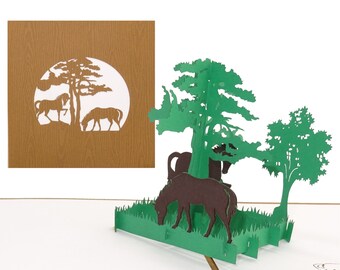 Carte pop-up "Chevaux - Chevaux sauvages" - Carte d'anniversaire 3D avec enveloppe - Invitation Centre d'équitation poney pour amateurs et cavaliers de chevaux